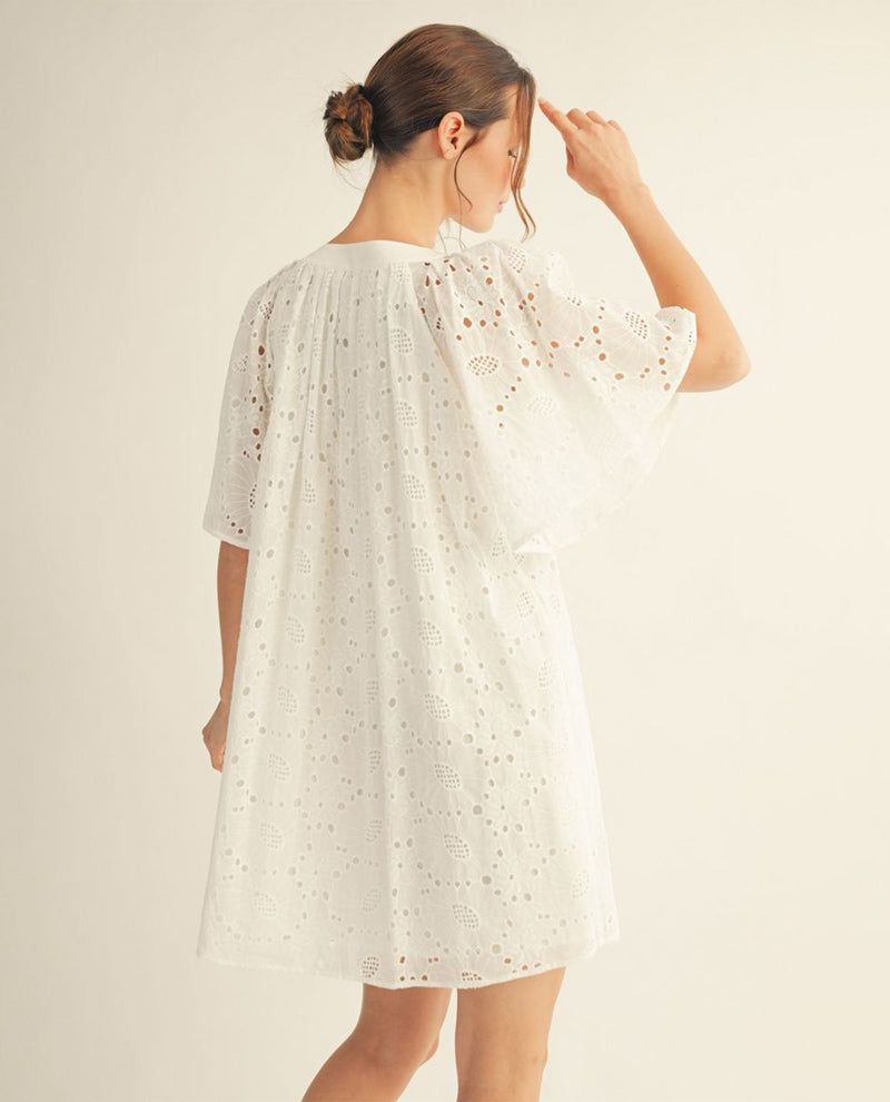 Jodifl Flutter Sleeve Eyelet Dress Off White