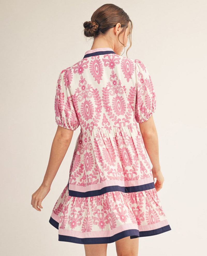 Jodifl Print Dress With Stripe Contrast Magenta