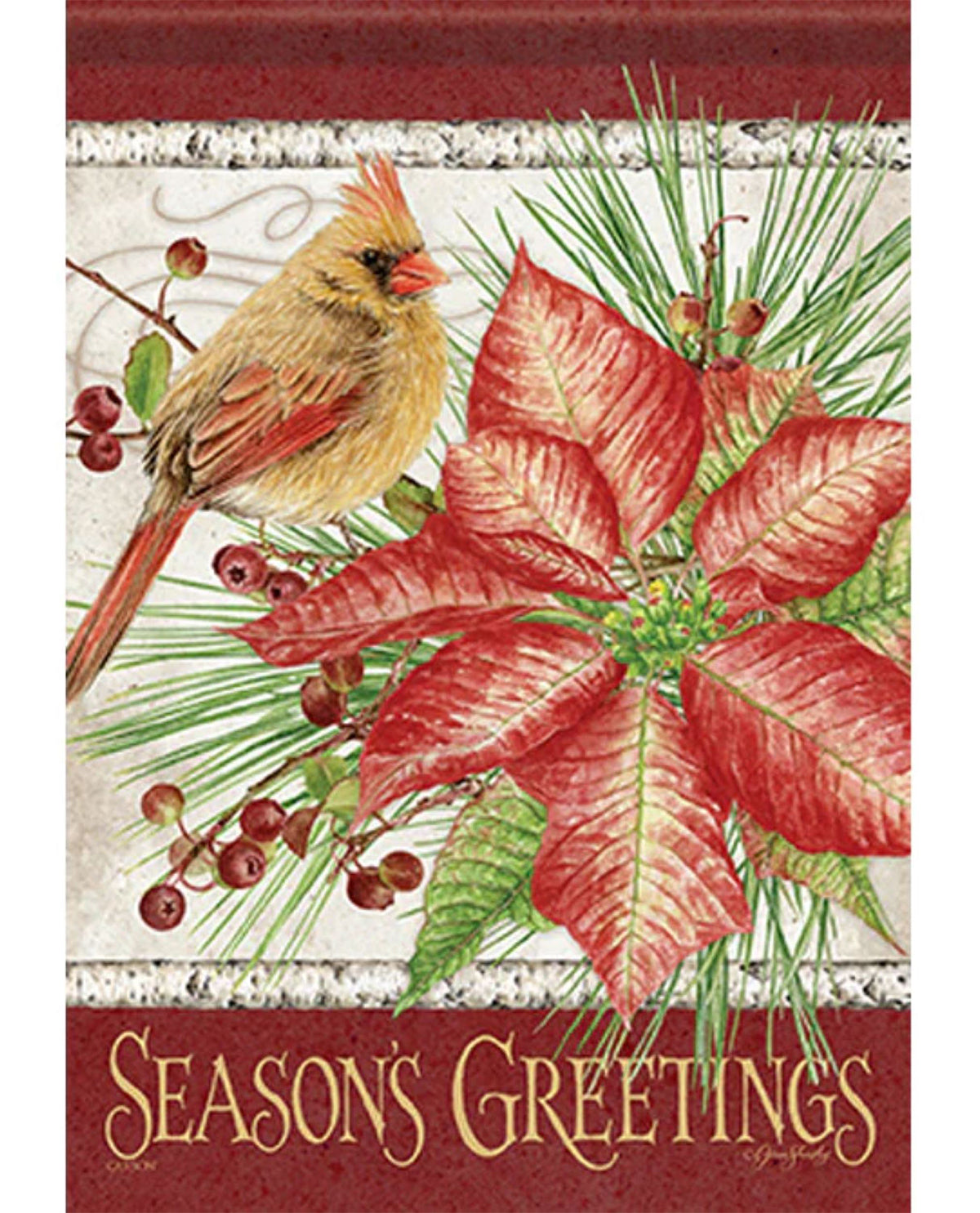 Cardinal & Poinsettia Garden Flag