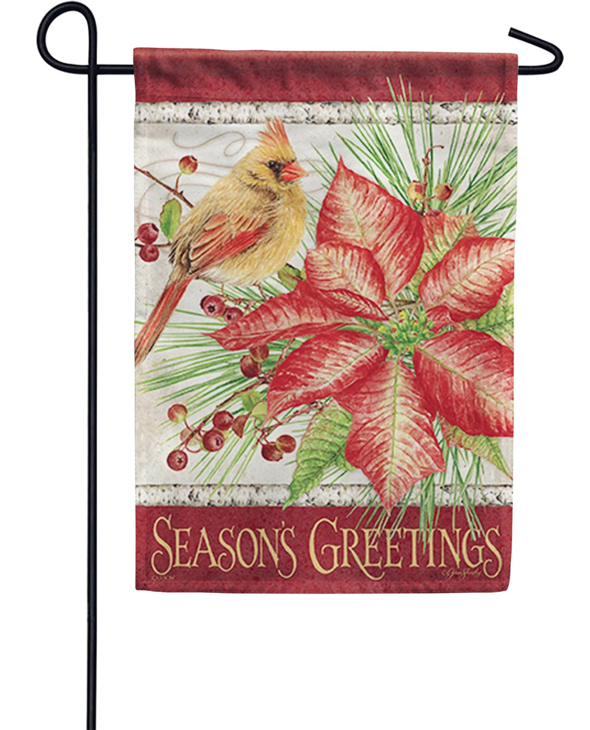 Cardinal & Poinsettia Garden Flag