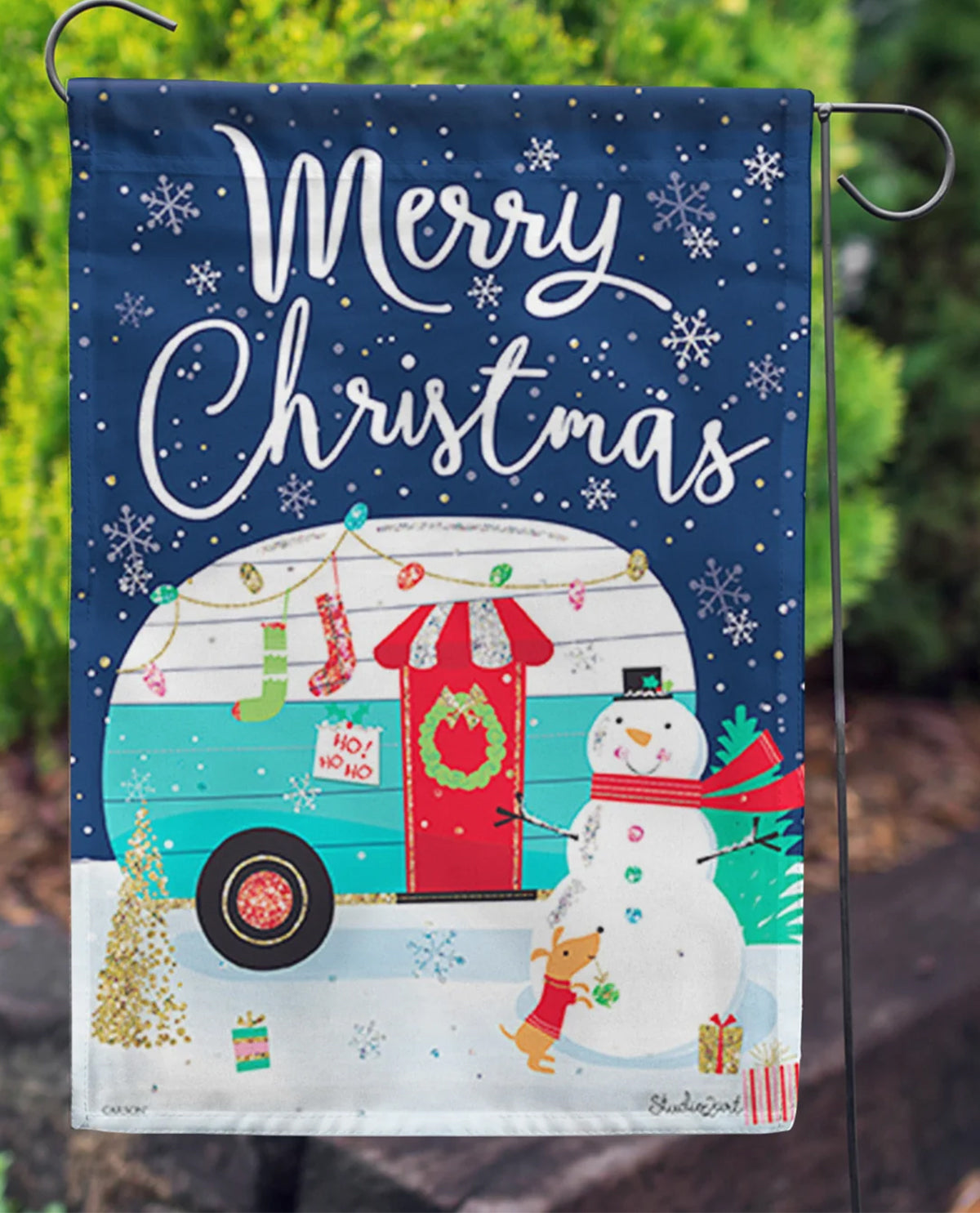 Christmas Camping Glitter Garden Flag