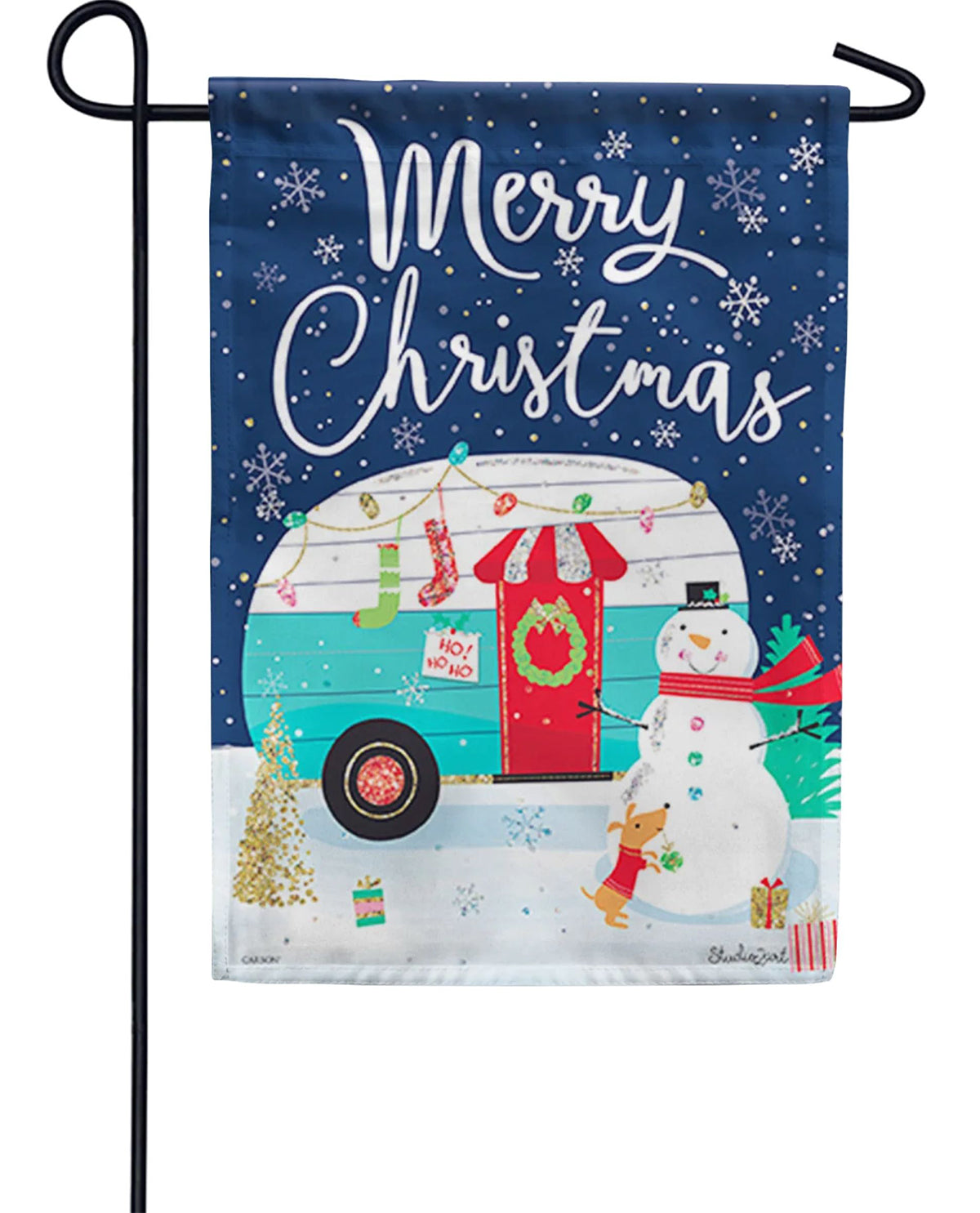 Christmas Camping Glitter Garden Flag