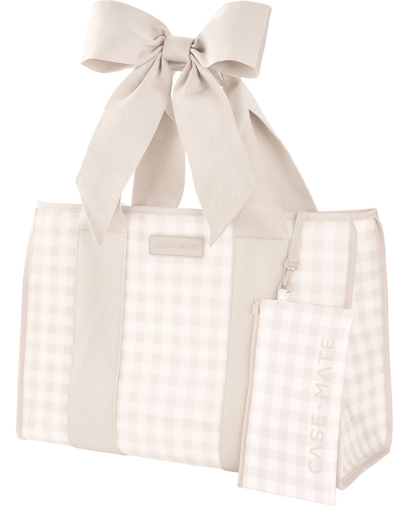 Case-Mate Gingham Jelly Bow Tote With Phone Pouch Beige