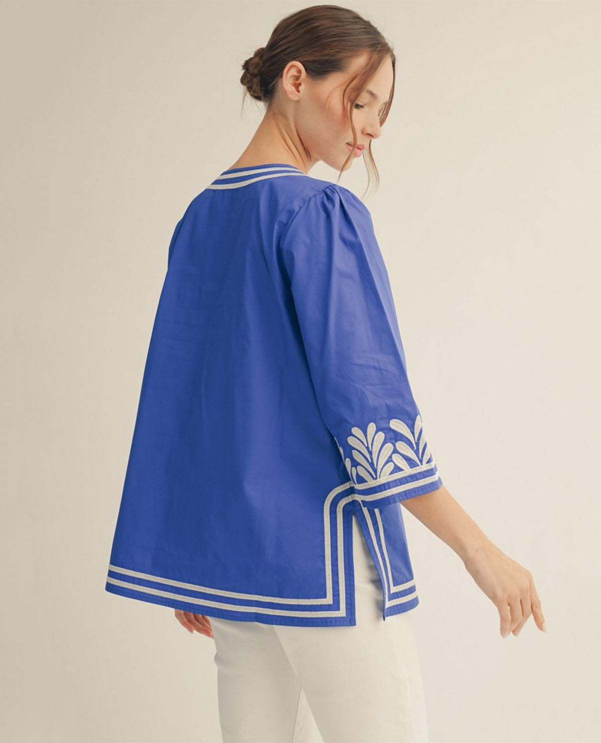 Jodifl Embroidered V-Neck Tunic Royal Blue