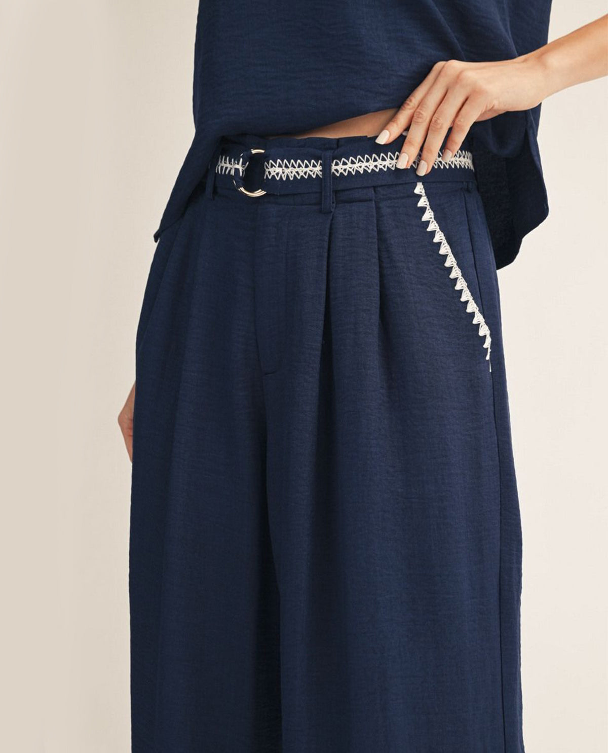 Jodifl Belted Soft Wide Leg Pant Navy