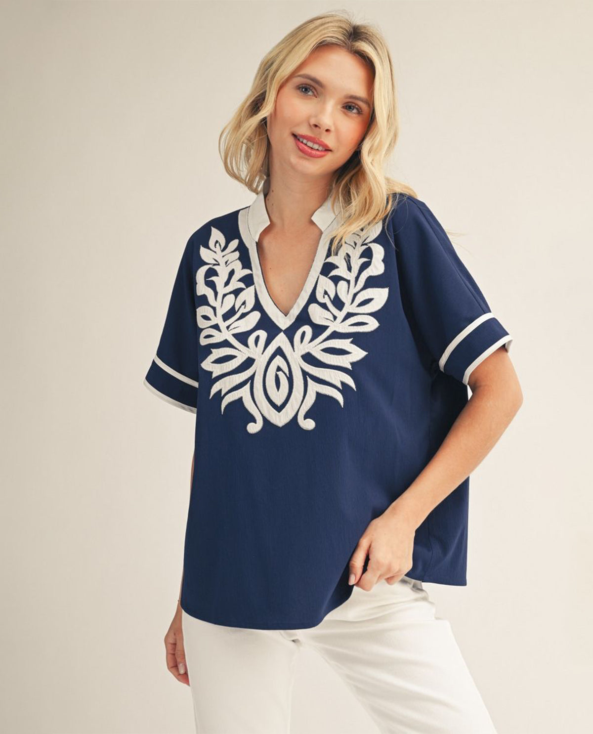 Jodifl Solid Top With Applique Navy