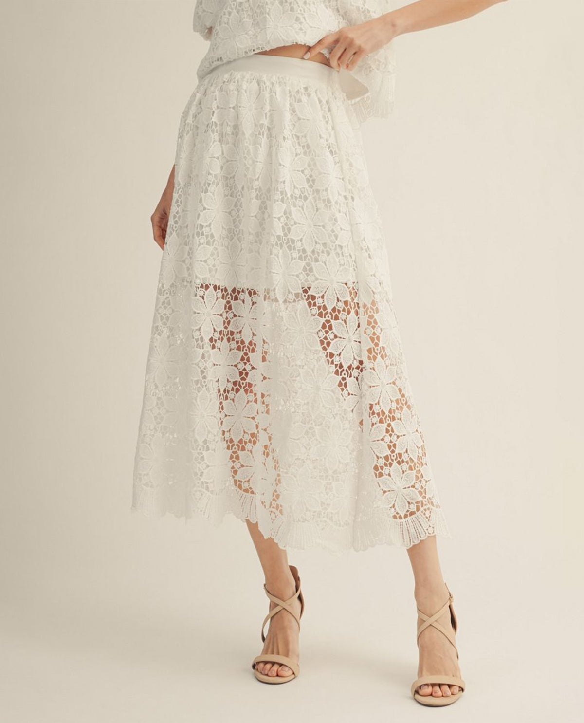Jodifl Solid Lace Skirt Off White