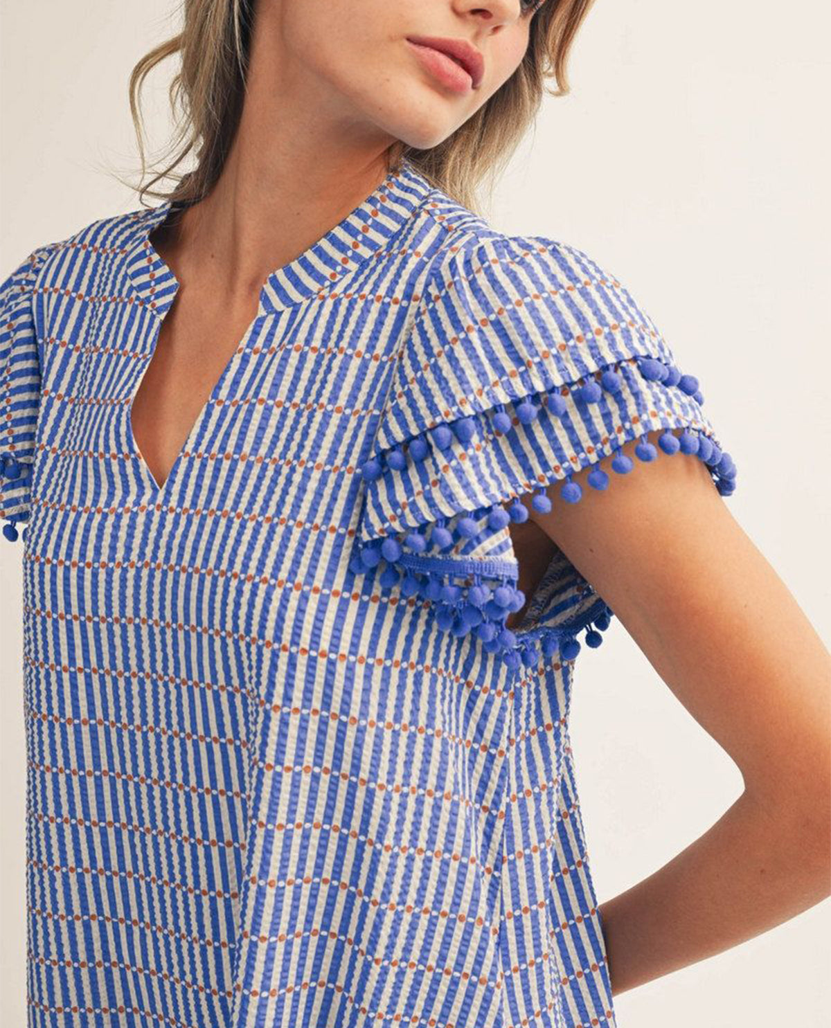 Jodifl Striped Dress With Double Ruffle Sleeve Blue