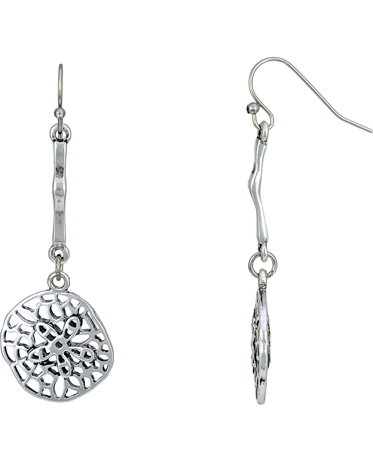 Ruby Road Silver Linear Sand Dollar Drop Earrings