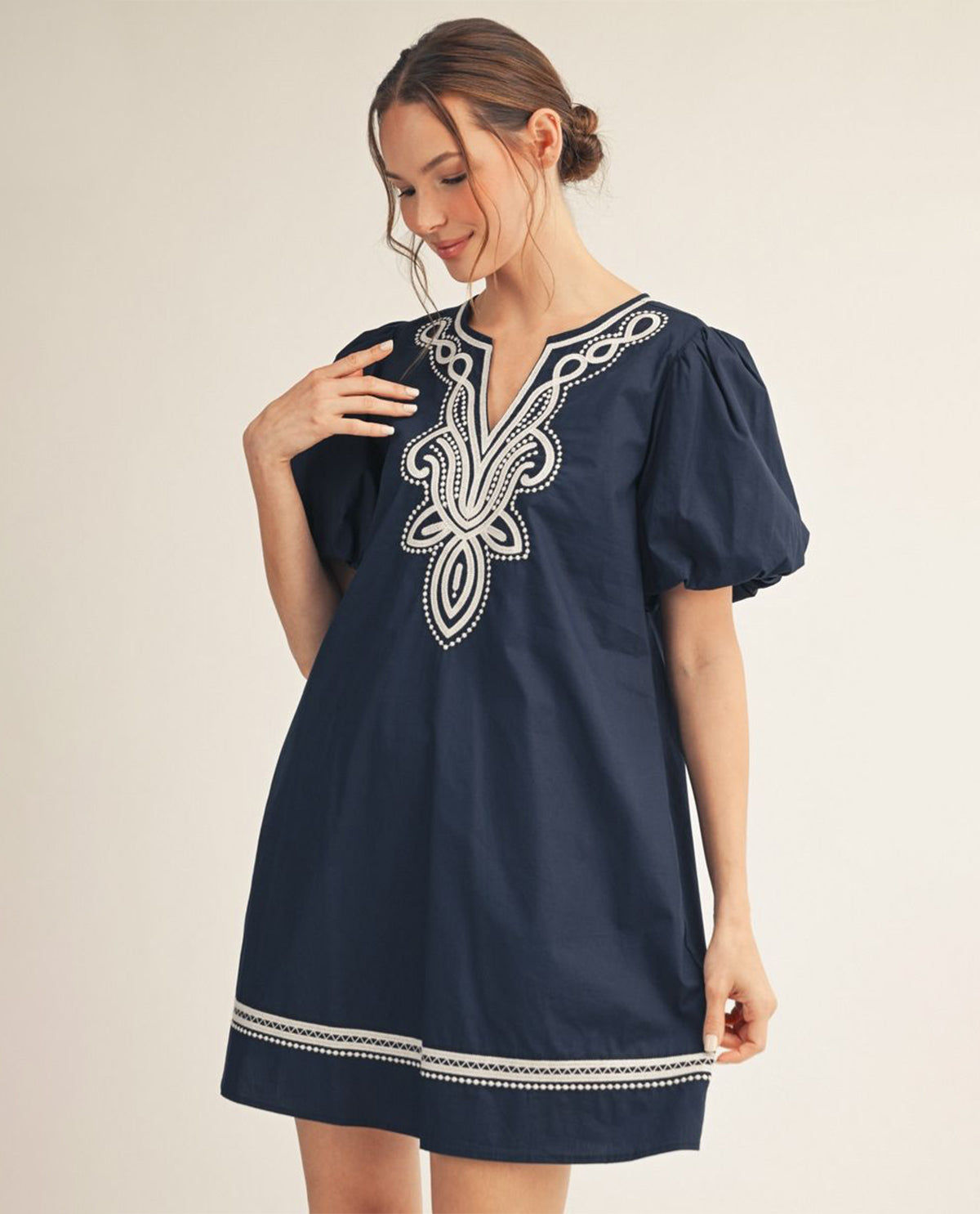 Jodifl Puff Sleeve Dress With Applique Navy