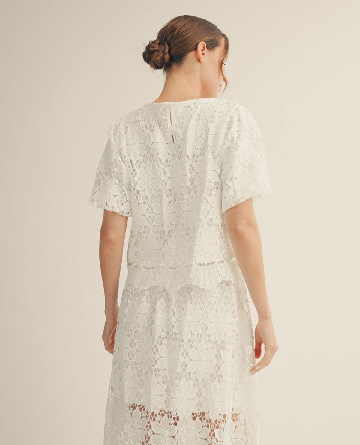 Jodifl Solid Scalloped Lace Top Off White