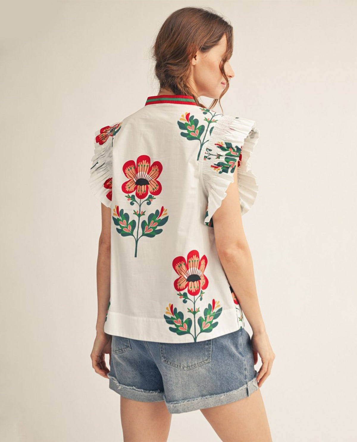 Jodifl Print Top With Contrast Trim White