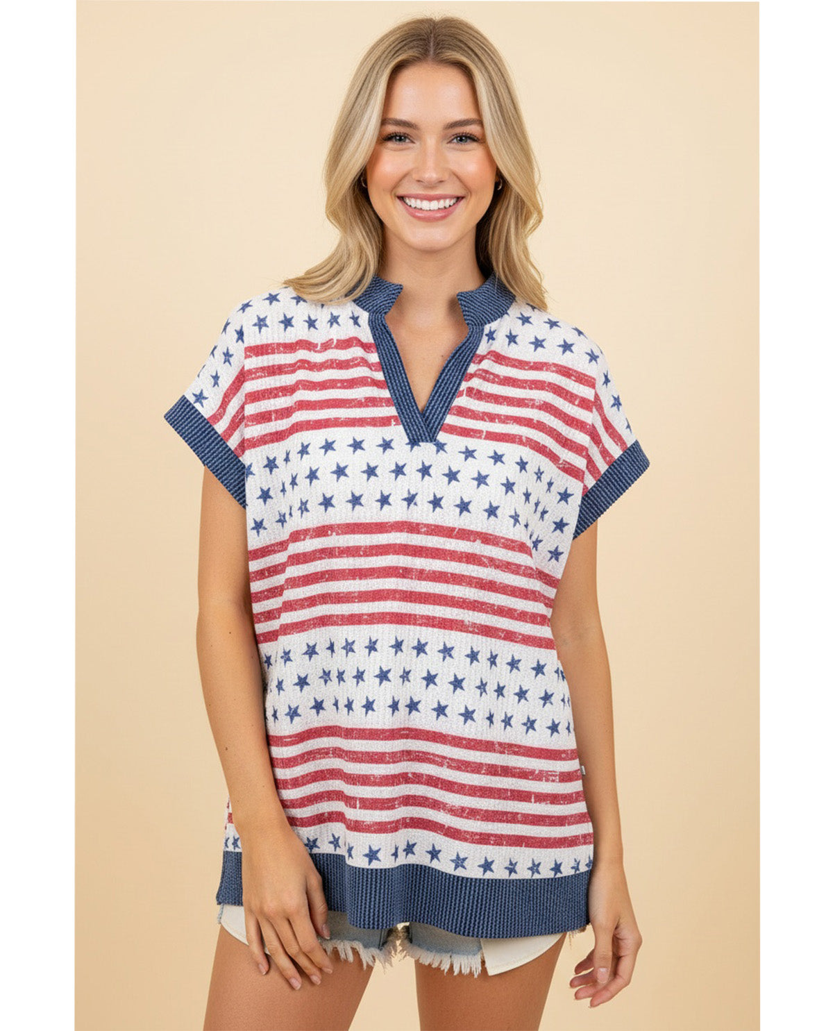 Heimish Stars & Stripes Split Neck Top
