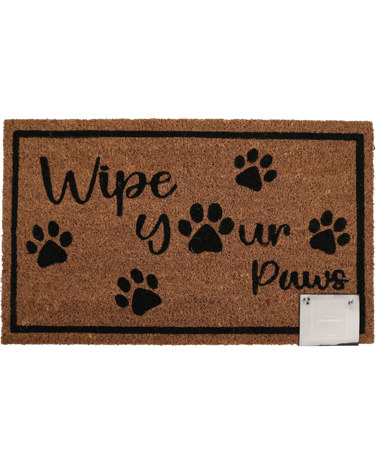 Doormat with 'Wipe yur Paws' text and paw prints on a white background