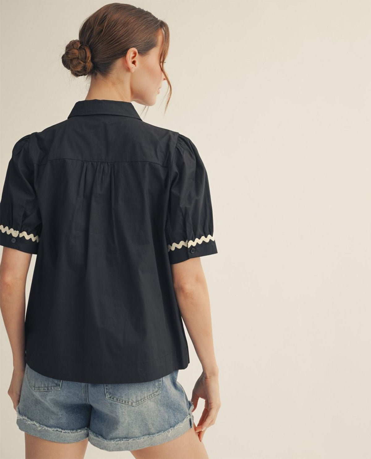 Jodifl Solid Collar Top With Ric Rak Trim