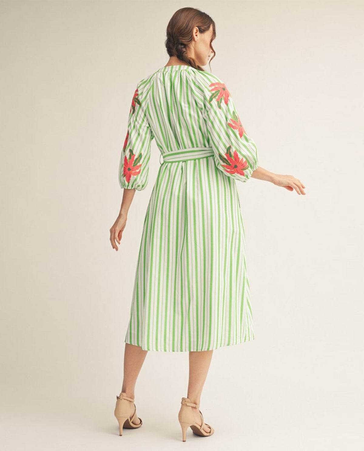Jodifl Stripe Midi Dress With Embroidery Detail Green