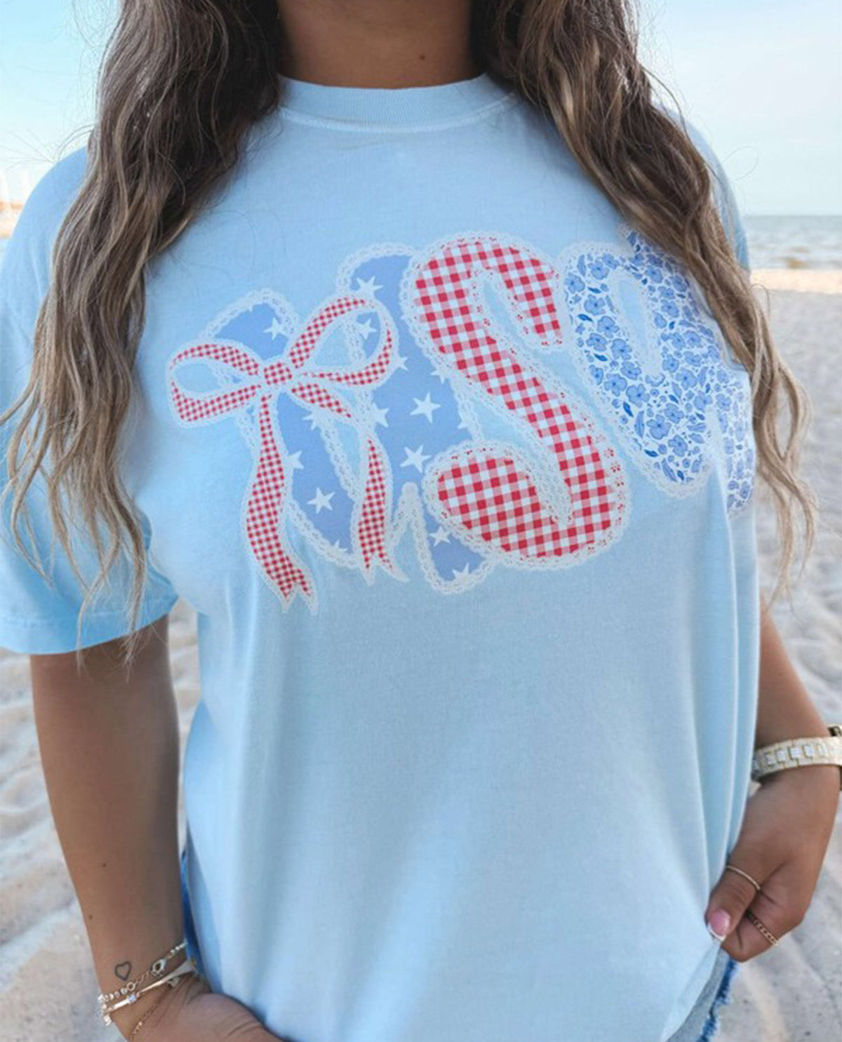 USA Patchwork Tee Blue
