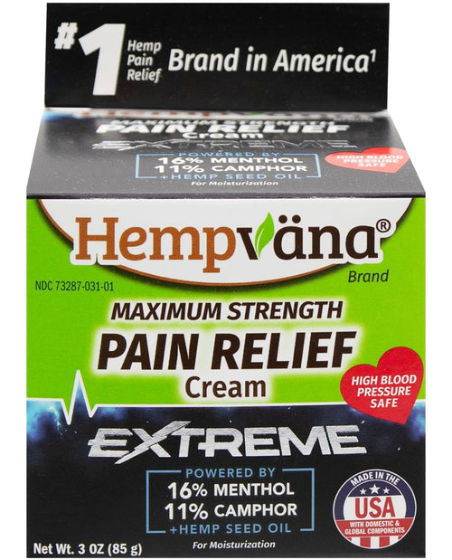 Box of Hempvana Maximum Strength Pain Relief Cream Extreme on a white background