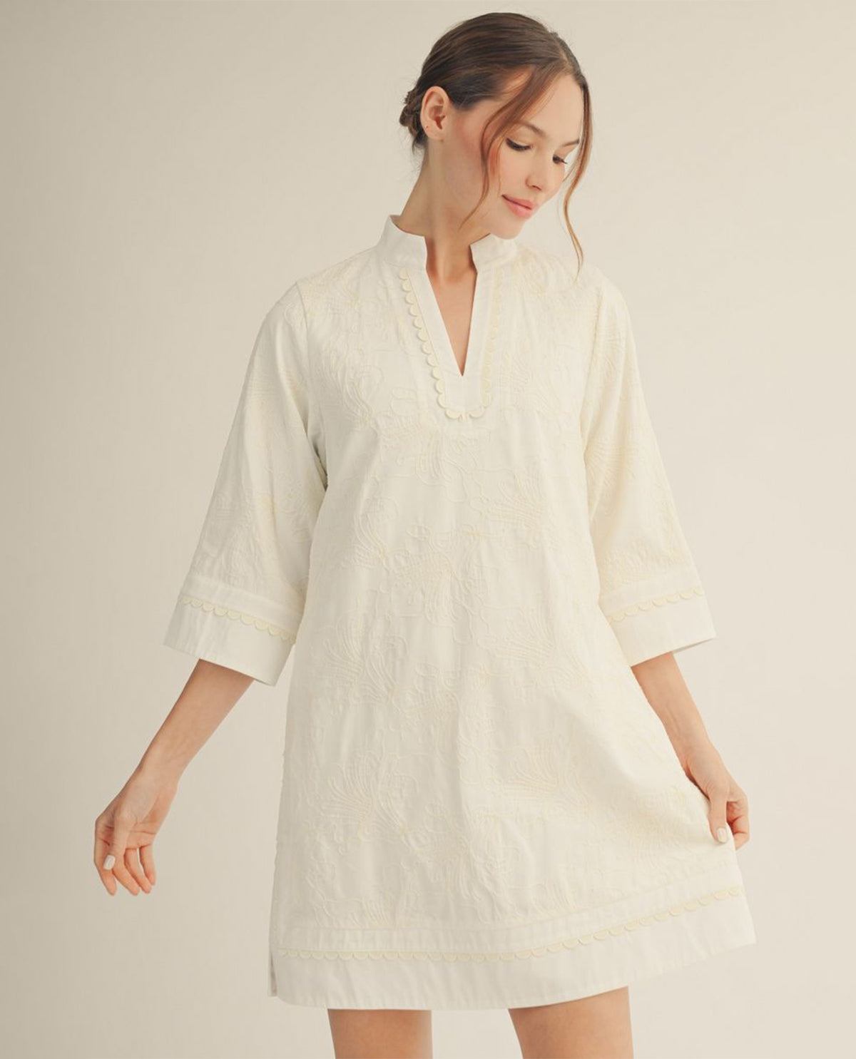 Jodifl 3D Embroidery Shift Dress Off White