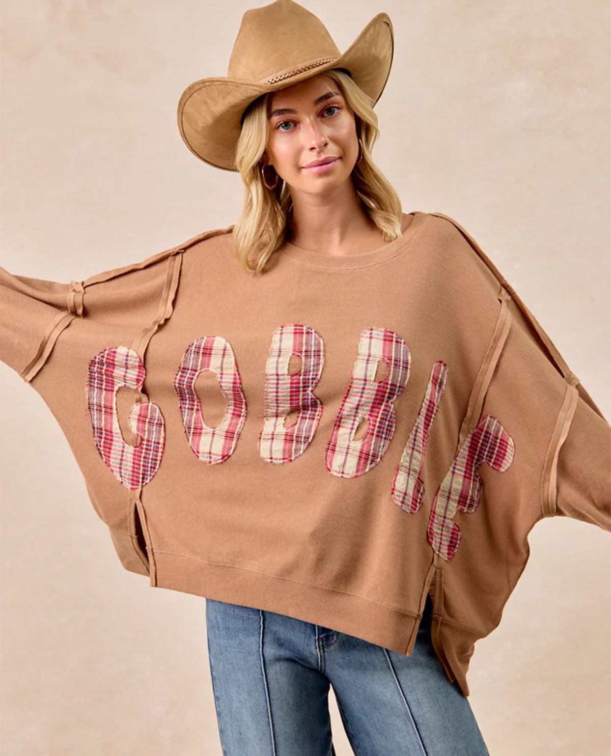 Bibi Gobble Patch Plaid Oversize Shirt
