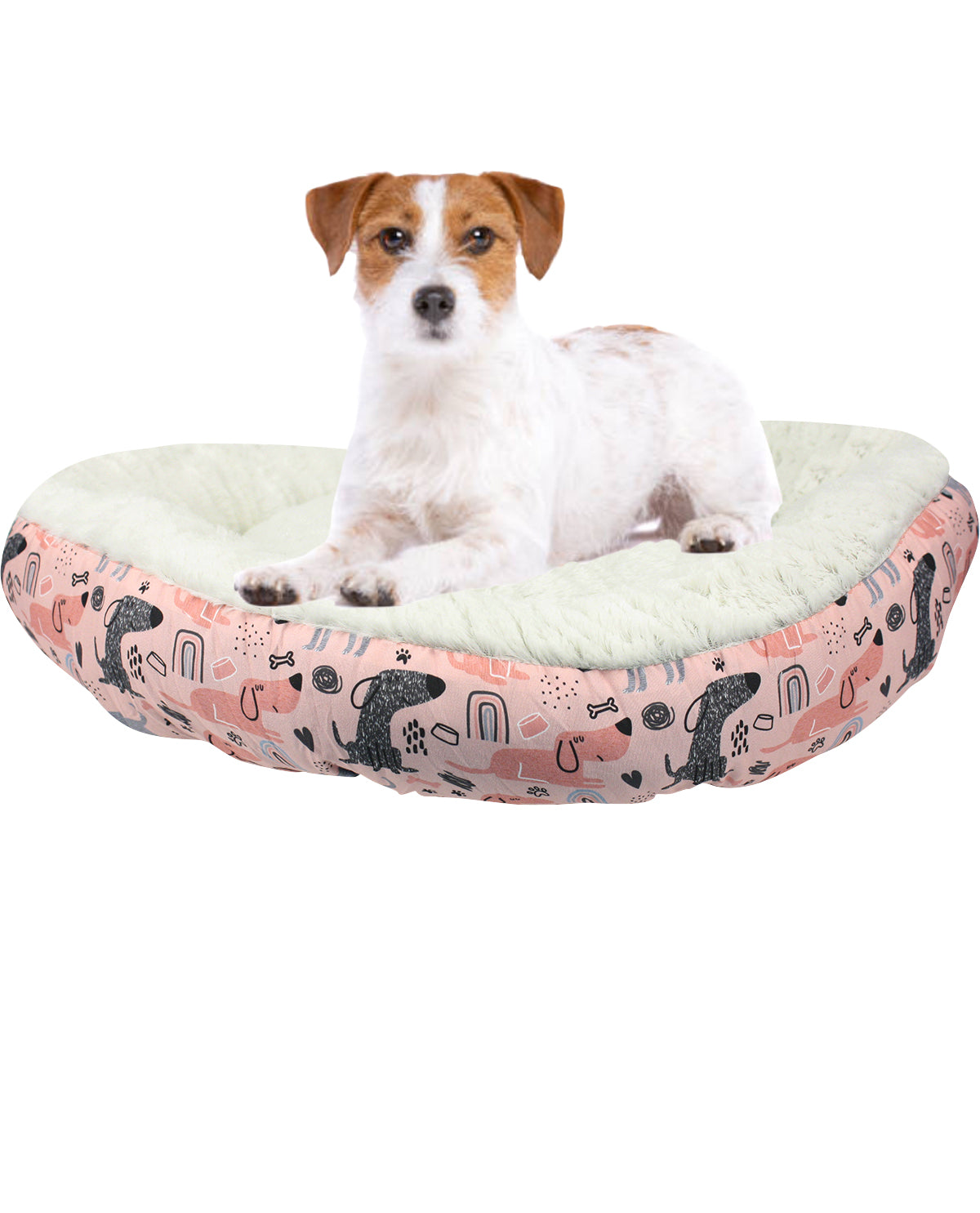 21.5" Round Pet Bed - Dogs and Rainbows - Blush