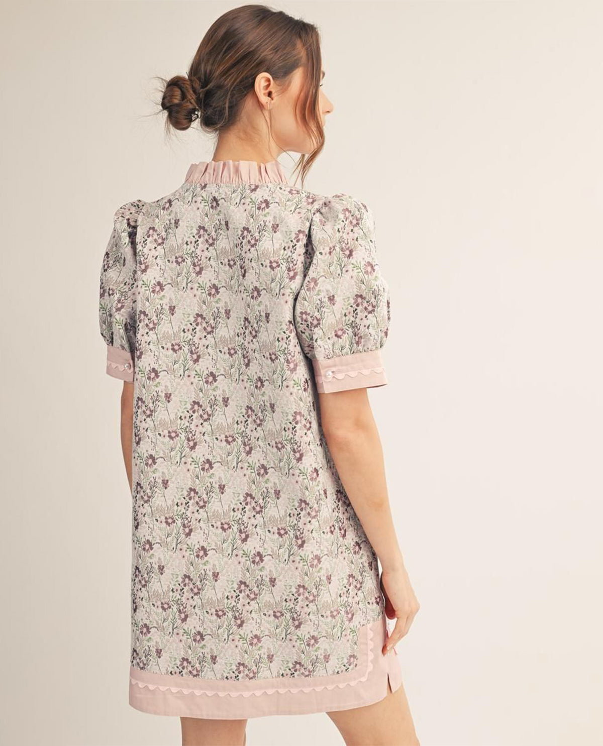 Jodifl Floral Jacquard Shift Dress With Contrast Trim Pink