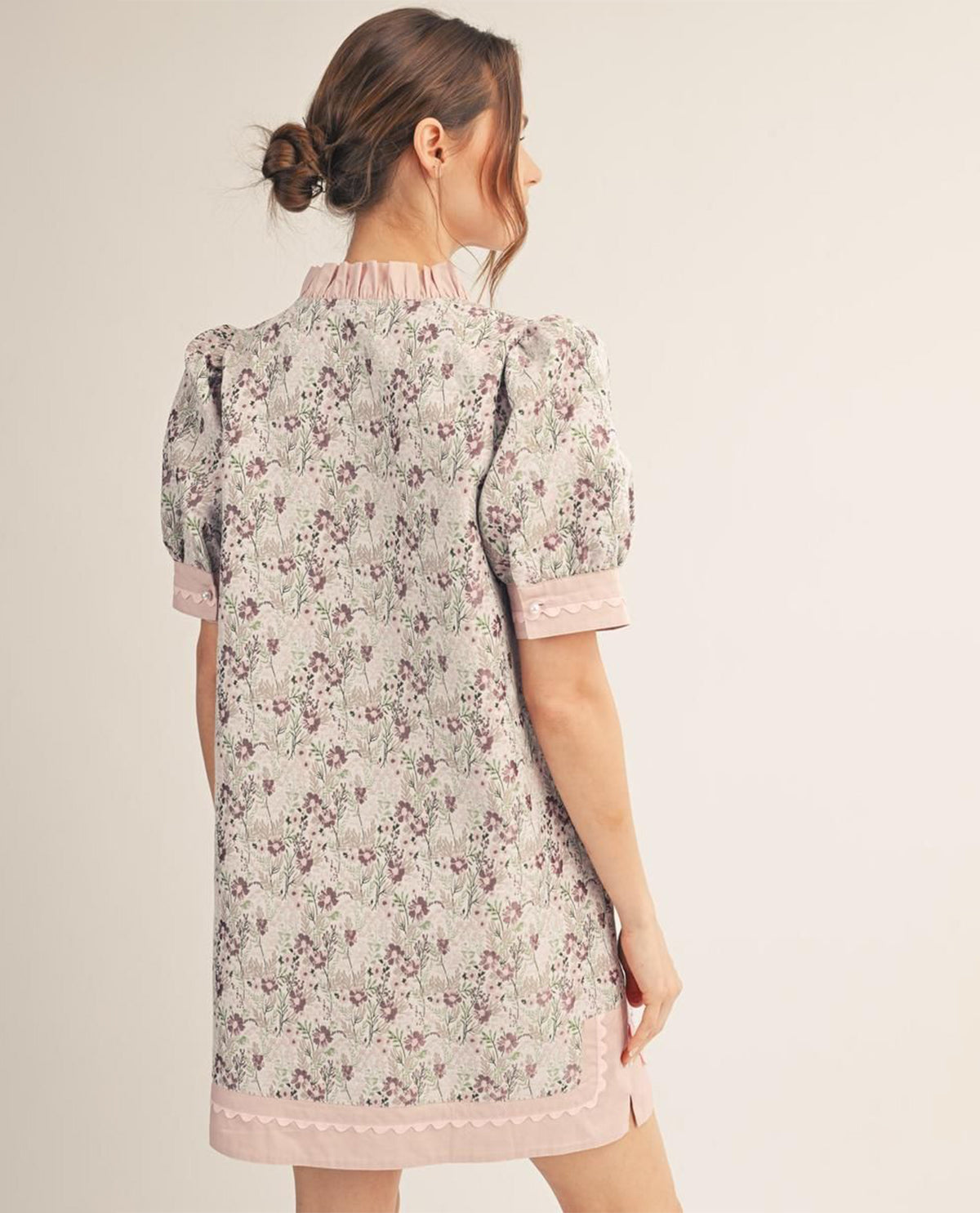 Jodifl Floral Jacquard Shift Dress With Contrast Trim Pink