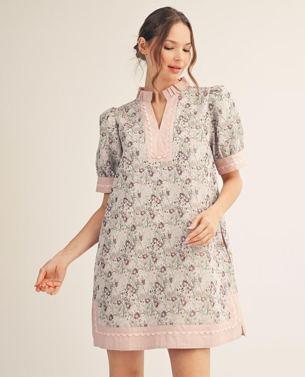 Jodifl Floral Jacquard Shift Dress With Contrast Trim Pink