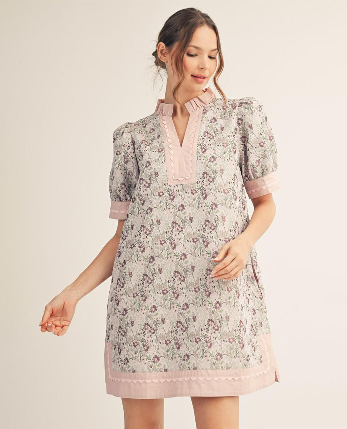 Jodifl Floral Jacquard Shift Dress With Contrast Trim Pink