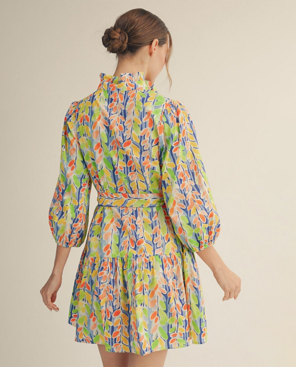 Jodifl Tiered Vibrant Floral Dress With Waist Tie Royal