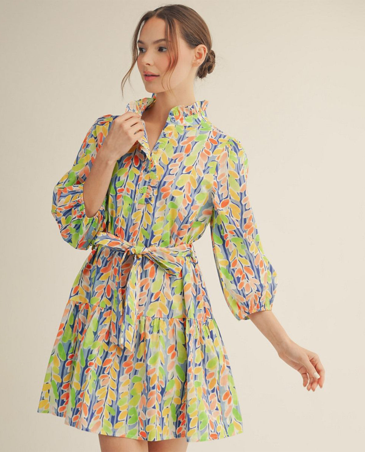 Jodifl Tiered Vibrant Floral Dress With Waist Tie Royal