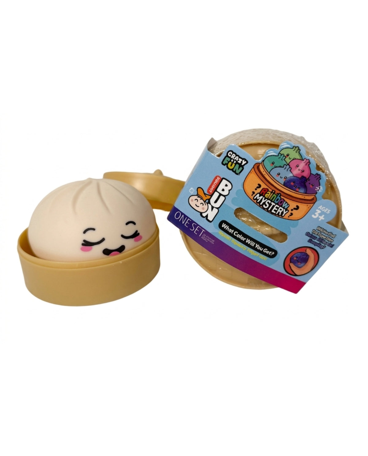 Toy with a smiling face in a yellow container, featuring a 'Jublo' label on a white background.