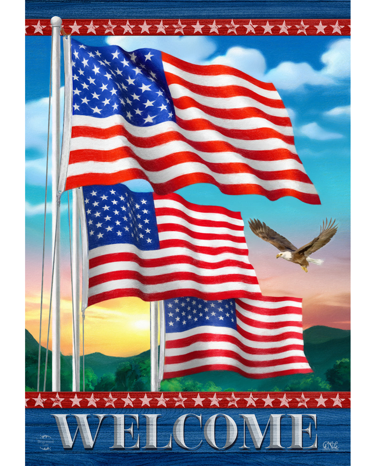 Waving American Flags and Eagle Garden Flag