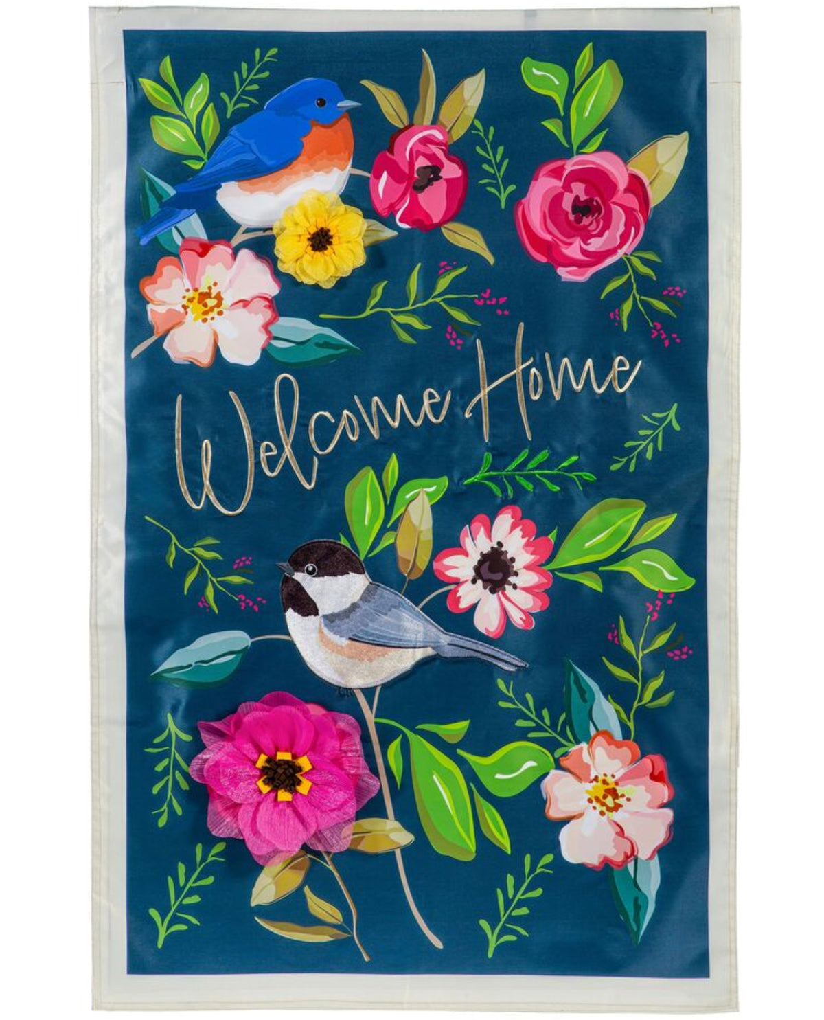 "Welcome Home" Songbirds Applique Garden Flag