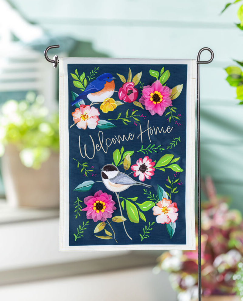"Welcome Home" Songbirds Applique Garden Flag