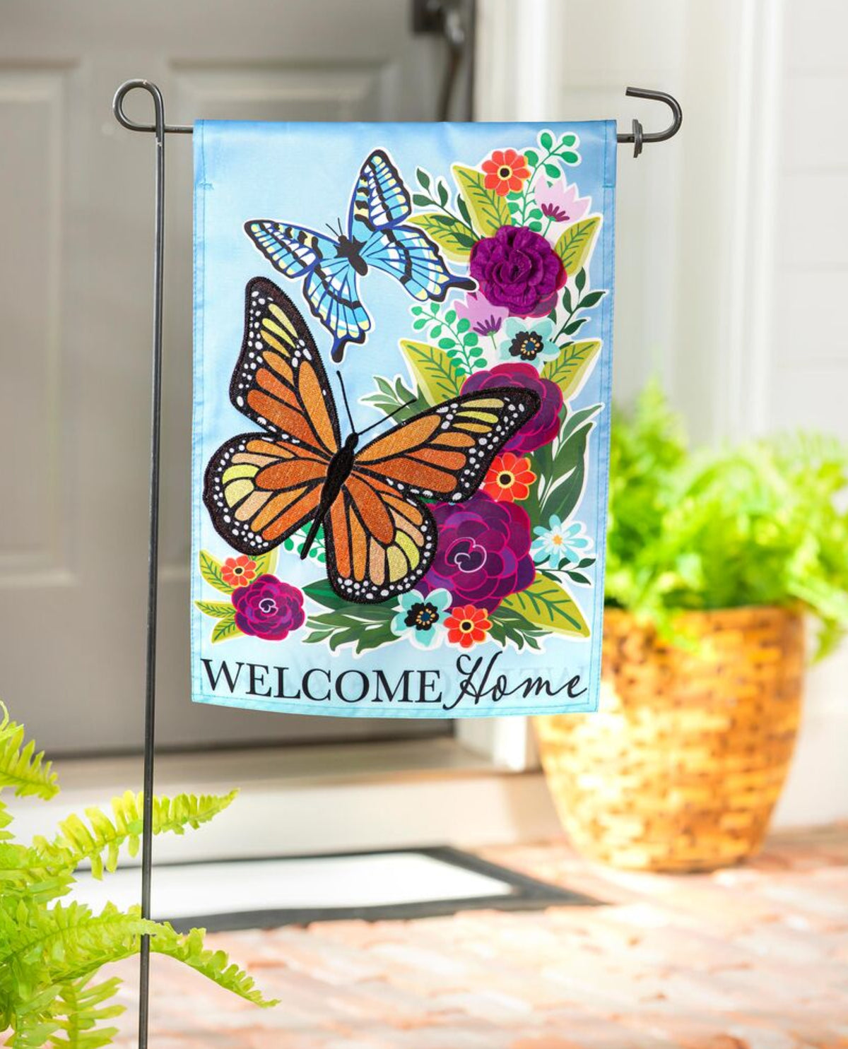 "Welcome Home" Butterflies Applique Garden Flag