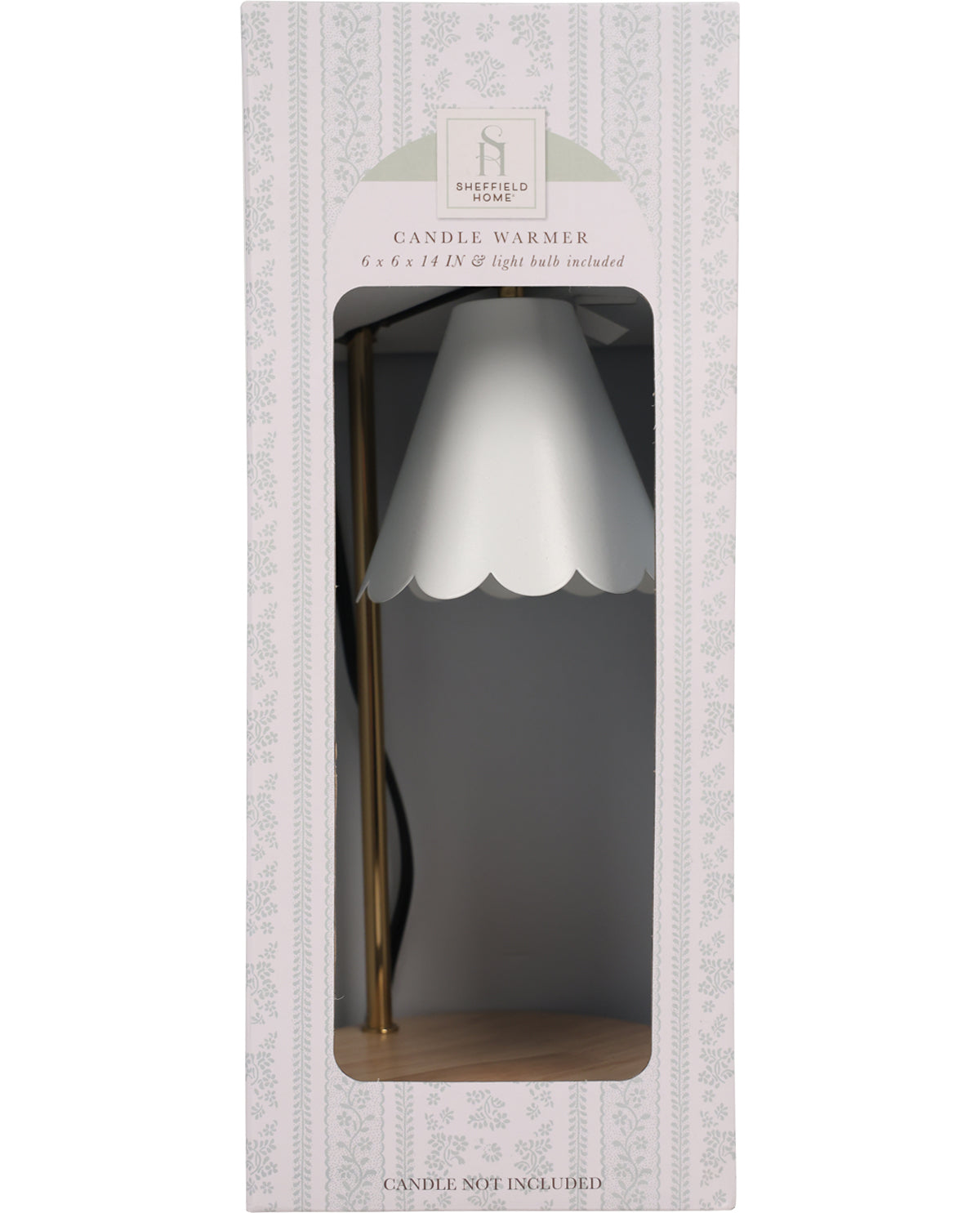 Candle warmer with white lampshade in packaging on a white background