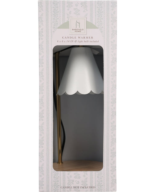 Candle warmer with white lampshade in packaging on a white background